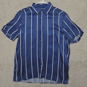 Zara Short Sleeve Satin Shirt Men's M Blue Striped Silky Lounge Pajama Top